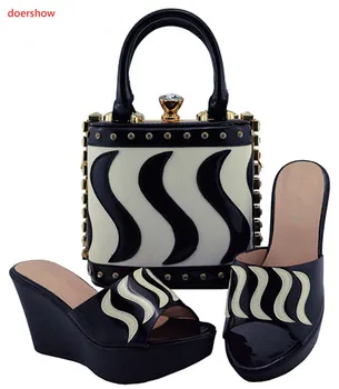 

doershow African black Shoe And Bag Set For Party In Women Fashion Italian Matching Shoe And Bag Set With Rhinestones SUU1-14