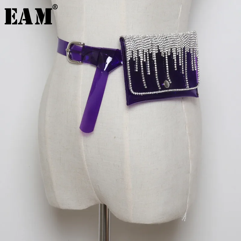 

[EAM] 2020 New Spring 4 Color Diamonds Tassel Removable PVC MinI-bagTransparent Long Belt Women Fashion Tide All-match LA579