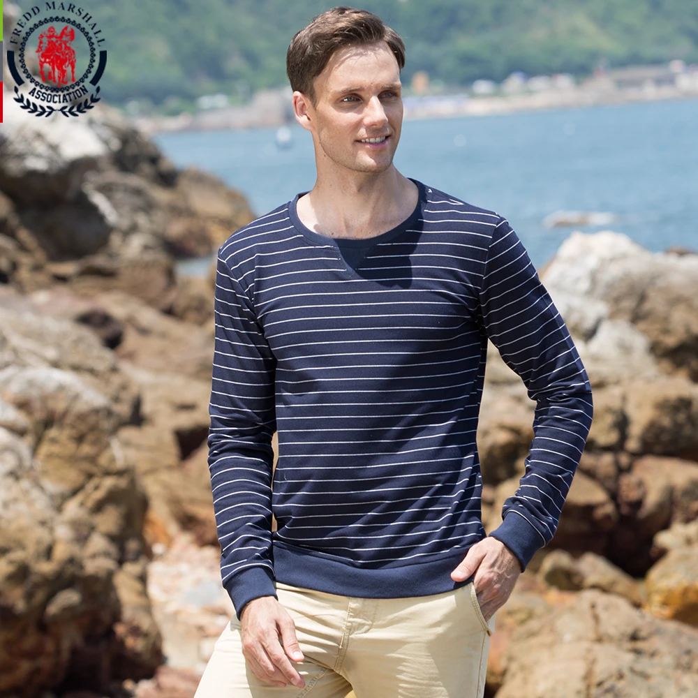 Fredd Marshall 2017 Autumn Hoodies Men Striped Sweatshirt