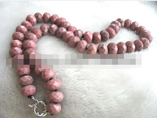 

huij 004903 rhodonite pink roundel faceted 8*12mm necklace 18