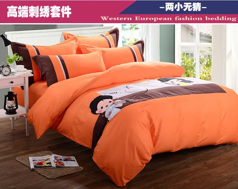 Quality Cotton Bedding Set Orange Bed Linen Edredon Duvet Cover