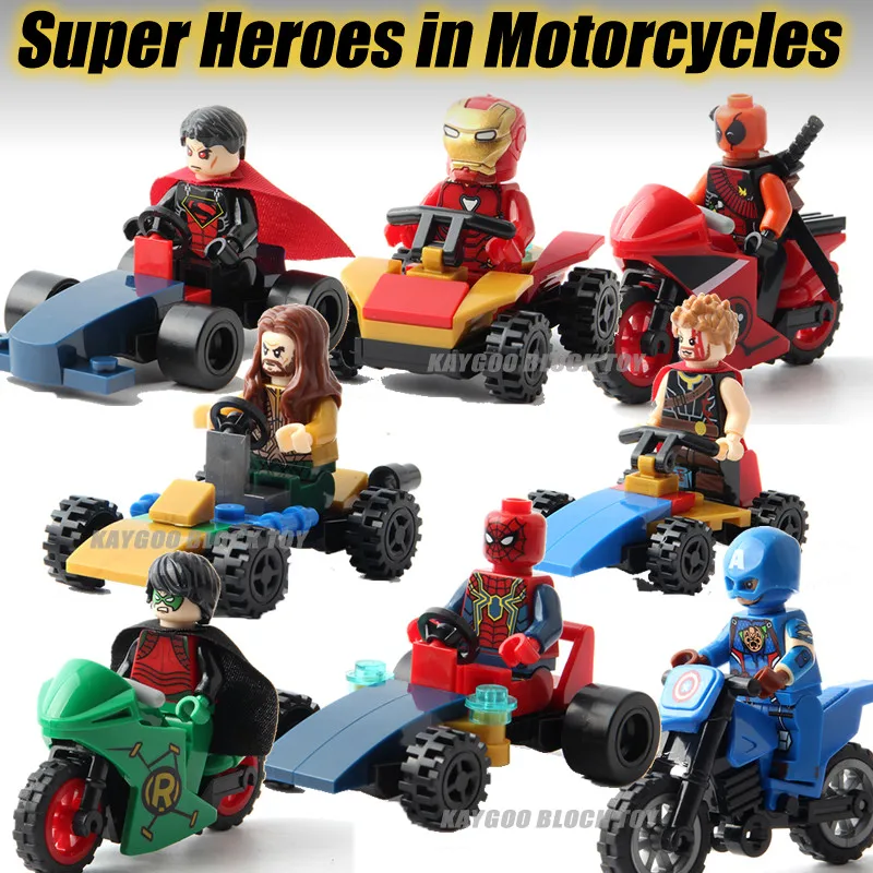 

Single Sale Super Hero Motorcycles Figure Batman Captain America Black Panther Deadpool Building Block Models Toys for Children