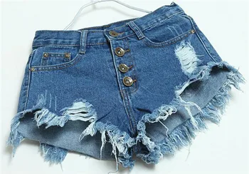 

Hot Sale 4 Colors Denim Women Shorts Sexy Summer Hole Destroyed Shorts Jeans Plus Size High Waisted Jeans Short Feminino
