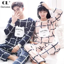 CherLemon, женские, мужские, фланелевые пижамы, зимние, толстые, теплые, коралловый флис, пижамы, пара, прекрасный, круглый вырез, плед, для дома, для отдыха, набор