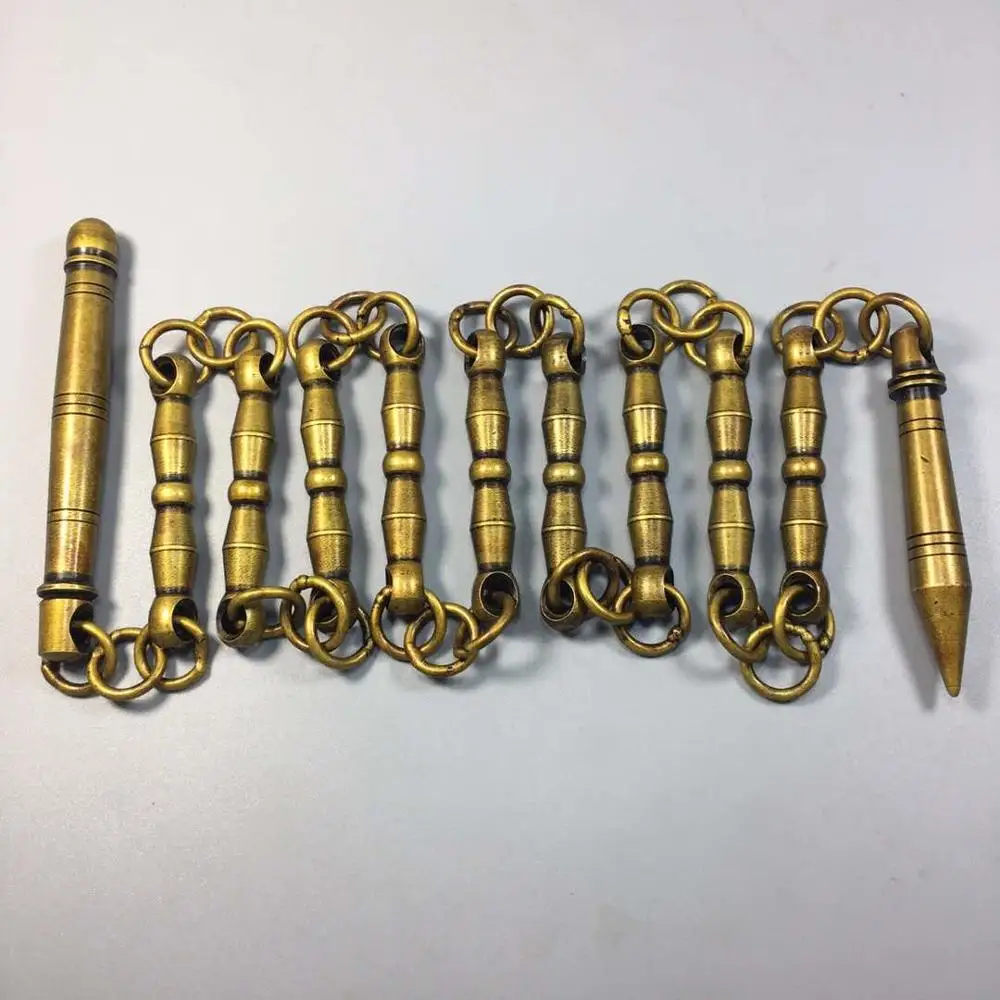 

collection Chinese Old brass lion head/Buddha head nine whip Kung fu weapon