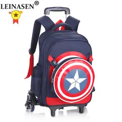 Капитан Америка поднимается по ступенькам багаж 3D мультфильм школьные сумки, студенческие сумки на колесиках детский дорожный рюкзак
