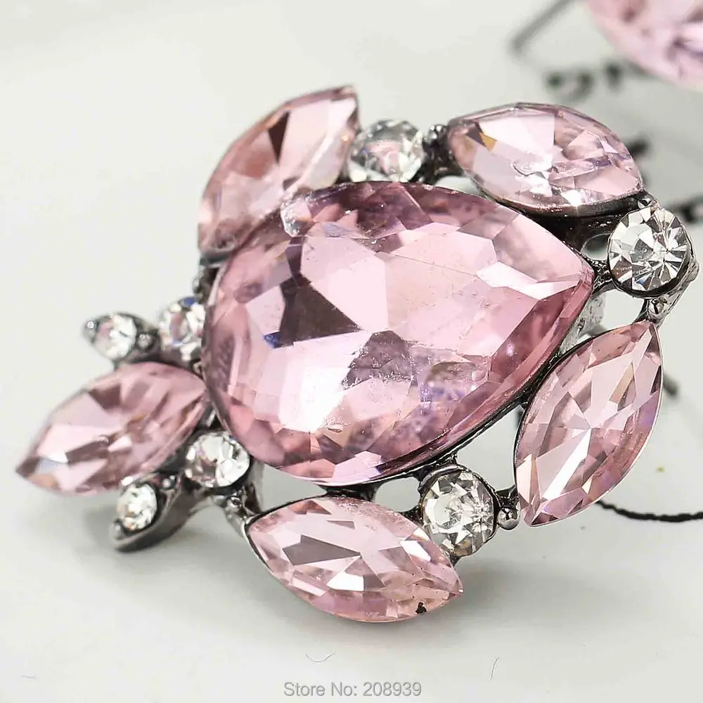 

Women's Fashion Earrings Pink Glass Sweet Metal with Gems Ear Stud Earring For Women Girls E539