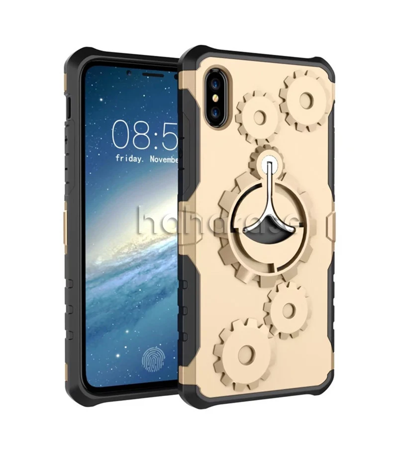 50 шт механическая передача ТПУ+ PC Гибридный чехол для iPhone XS Max XR X 8 7 6 6 S Plus Броня задняя оболочка с функцией Kickstand Крышка