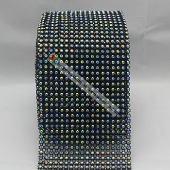 

10yards 18 rows Elastic Black Plastic base SS16 4mm Crystal AB rhinestone mesh trim For DIY Costume Furniture Bags accessories