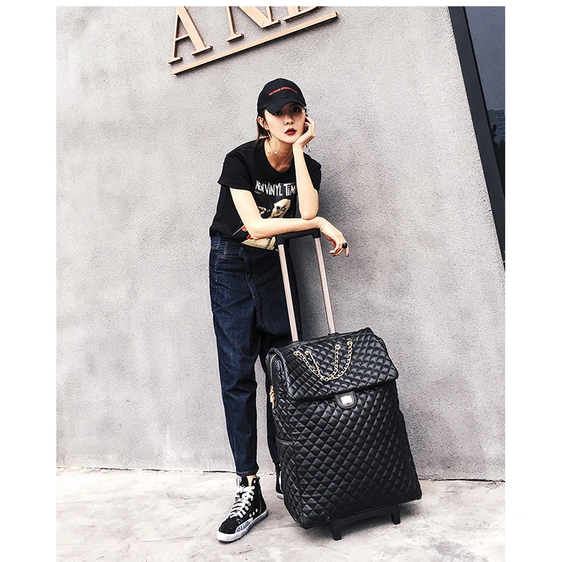 

BeaSumore Retro PU Leather Rolling Luggage spinner Travel bag Trolley Women Fashion Suitcase Wheels 16/20 inch Cabin Trunk