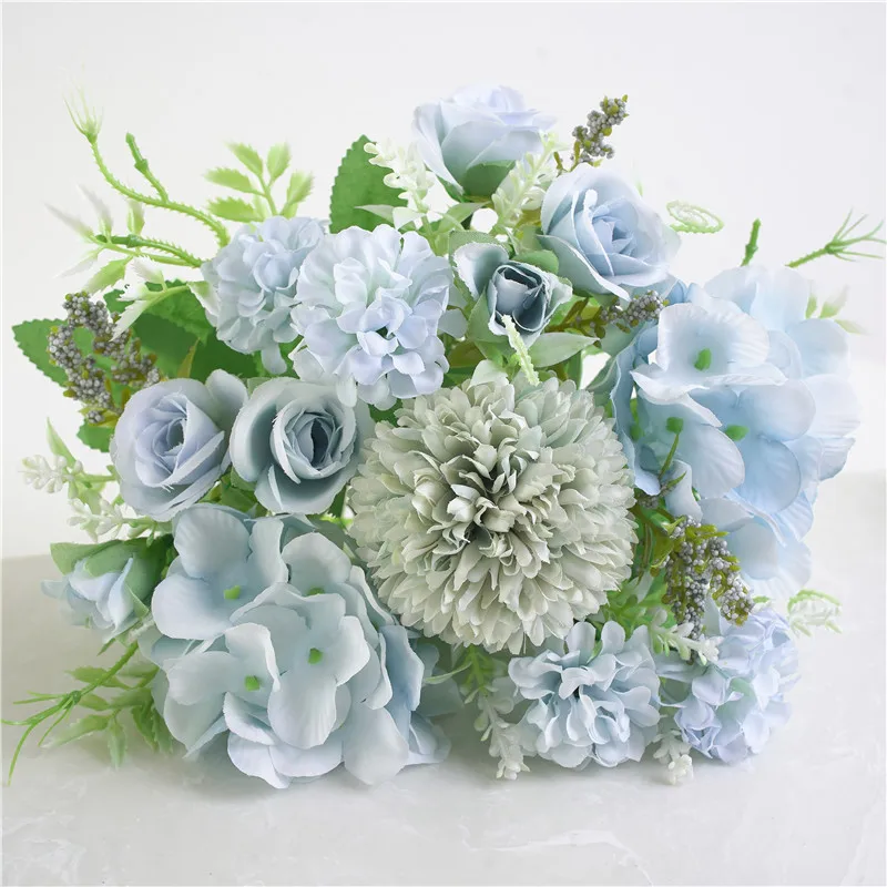 7 вилок, гибридные искусственные цветы, шары, искусственные цветы, шелк, сделай сам, домашний декор, искусственные цветы, свадебное украшение, настольный букет - Цвет: Синий