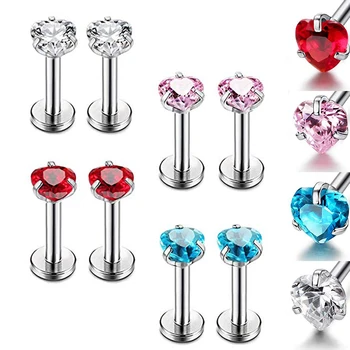 

CZ Triple Forward Helix Ear Cartilage Tragus Studs Earrings Lip Piercing 16 gauge Internally Threaded Monroe Lip Piercing Studs