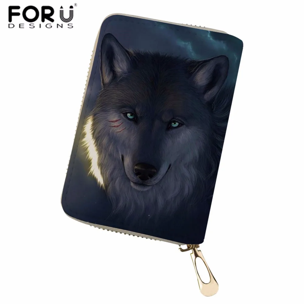 

FORUDESIGNS Credit Card Holder Cool Wolf Print PU Leather Card ID Holder for Women Business Card Holder Ladies Credit Card Case