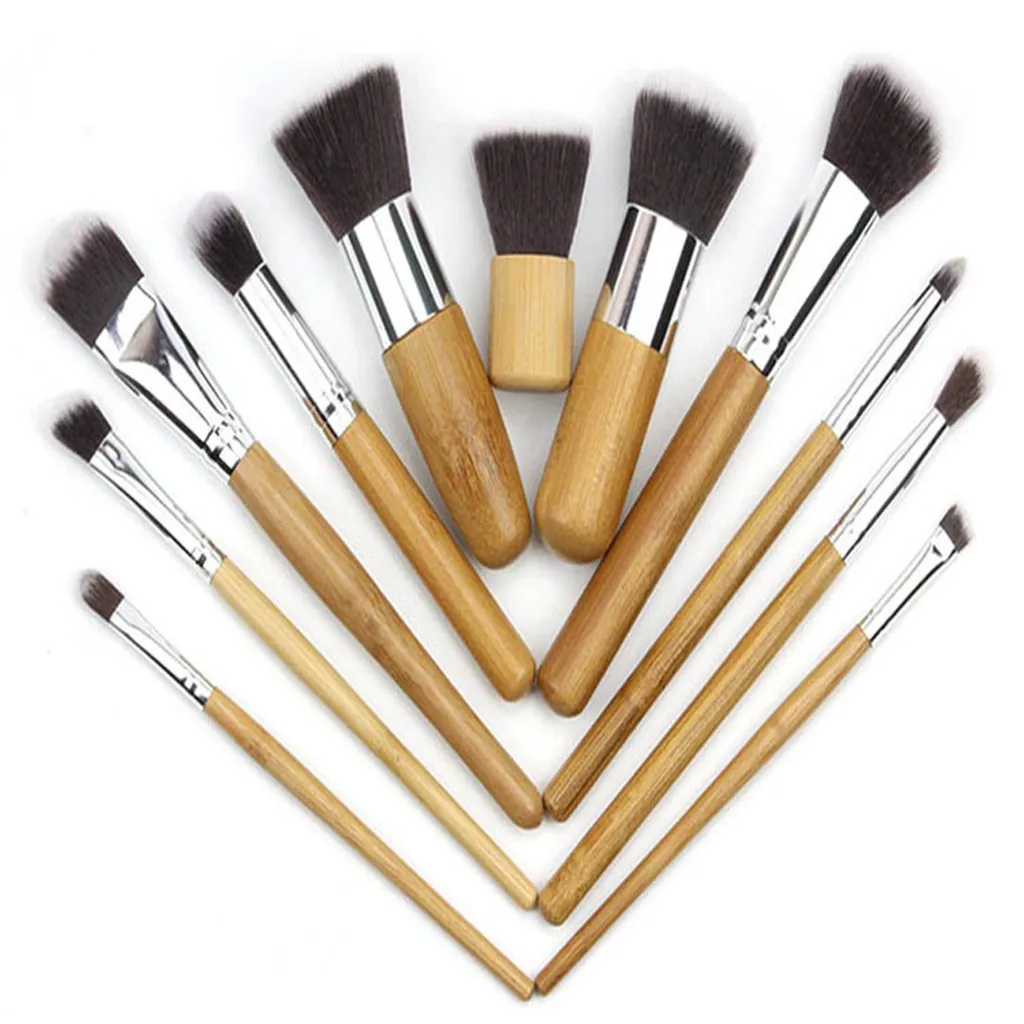 

MAG 11Pcs Bamboo Handle Cosmetic Brushes Set Drawing Rope Linen Cloth Bag Bamboo Hot кисти для макияжа L510