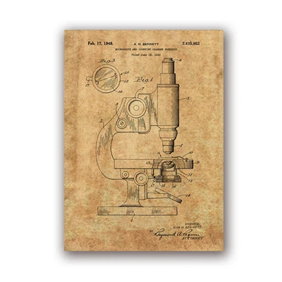 Микроскоп запатентованный микроскоп настенный художественный принт химия плакаты научная комната Декор для стен в винтажном стиле чертеж картины на холсте - Цвет: PH3445
