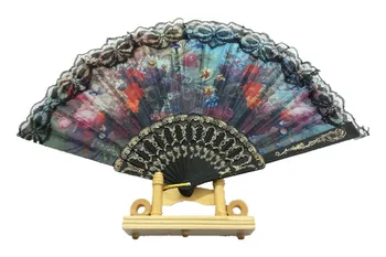 

200pcs Spanish Flower Floral Fabric Lace Folding Hand Fan Wedding Party Dance Fan DHL Free Shipping wen6638