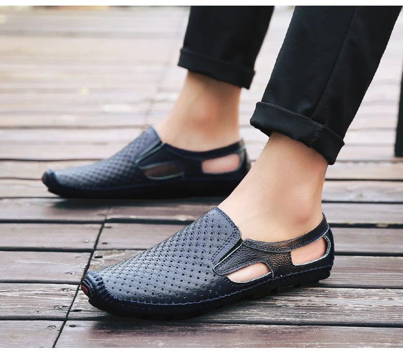Модные мужские сандалии из натуральной кожи; Мужские модельные сандалии; летняя дышащая мужская пляжная обувь; Вьетнамки; мужская повседневная обувь