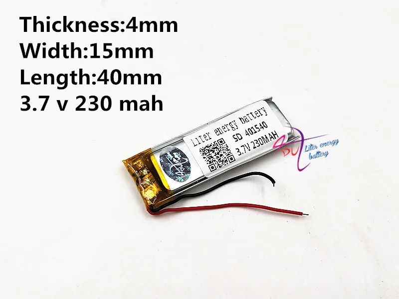 

3.7V polymer lithium battery 401540 230mah Liter energy battery bluetooth headset miniature camera core.