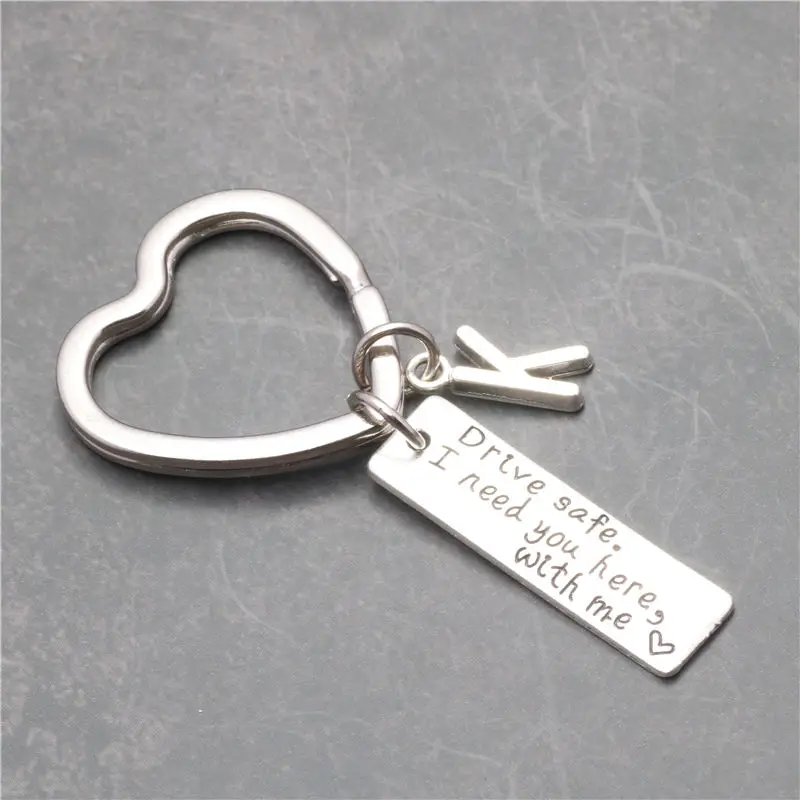 26 Letters Keyring Engraved 1PC Couples Drive Safe I need you here with me A-Z