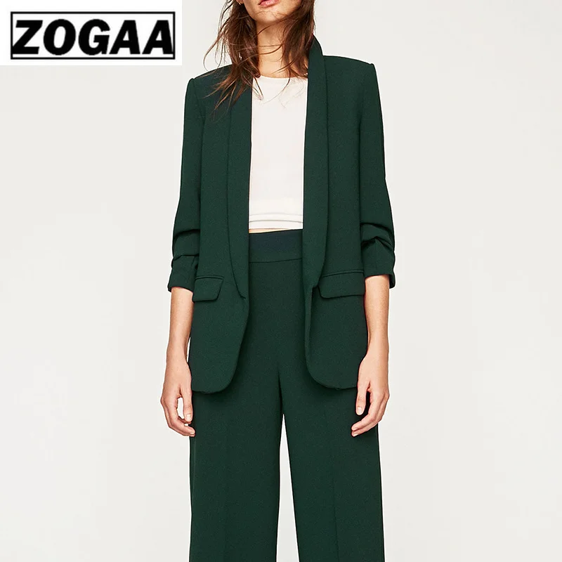 European and American wind 2019 autumn lady leisure male friend wind style all-matching pleated seven-point sleeve suit coat