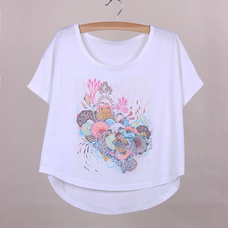 Free shipping flower print top tees women 2016 new arrival girls summer