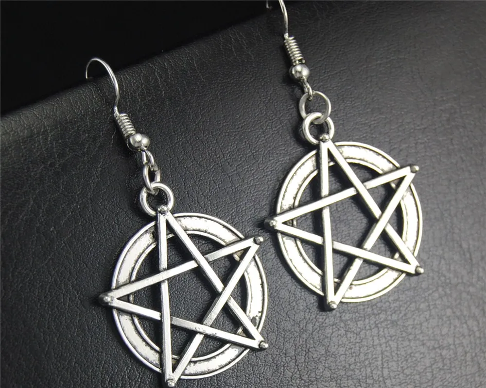 

1pair(2pcs) Tibetan Silver Wicca Pentacle Dangle Drop Earrings Handmade DIY Jewelry E381