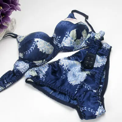 Printing Bra Set 100% Silk Underwear Bra + Underwear Silk Protein bra and thong set Bra & Brief Sets