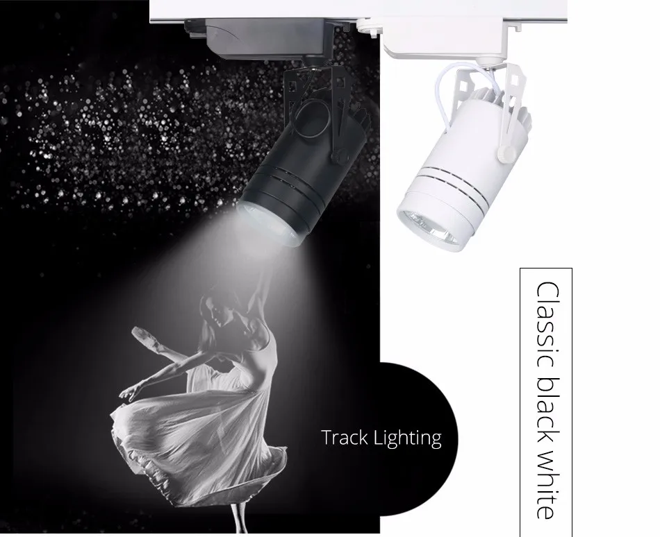 Светодиодный свет для отслеживания Dimmable 15W Spot Rail Lamp Одежда Обувной магазин Магазин Выставочный зал Фокусировочные светильники Прожекторы Освещение освещения