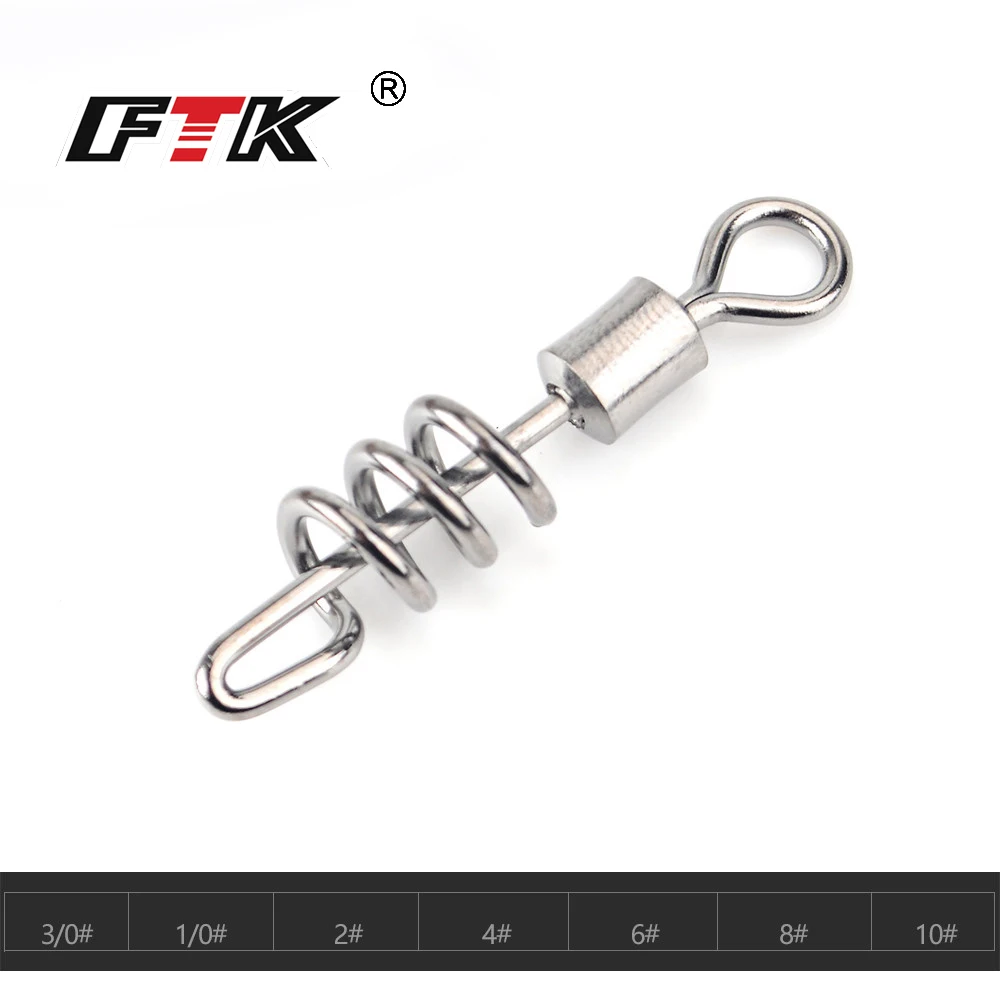 

FTK 1 Pack 1/0# 3/0# 2# 4# 6# 8# 10# Fishing Screw Rolling Swivel Fish Hook Lure Connector Terminal Fishing Tackle