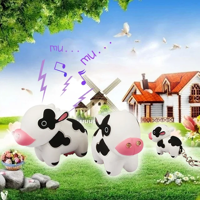 new design cute Cows font b LED b font sound luminous key chain personality portable small