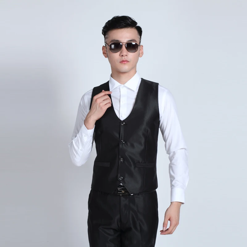 PYJTRL мужская мода мужская жилетка, костюм в Корейском стиле Повседневное Бизнес блестящие черный, белый цвет серебристый, красный, Темно-синие серый фиолетовый жилет - Цвет: Bright black vest
