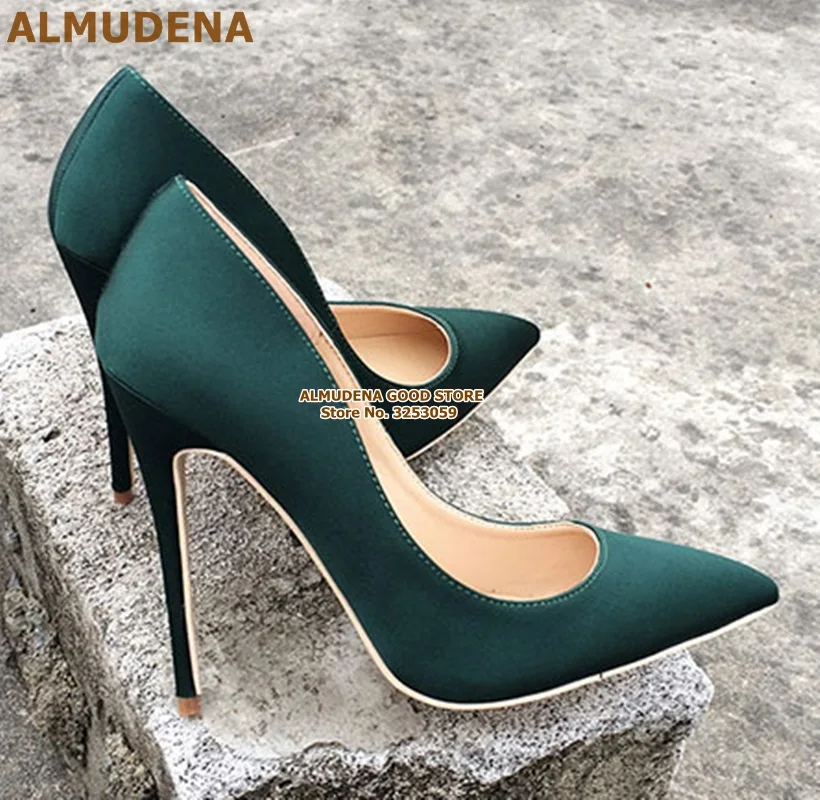 

ALMUDENA Sexy Silk Satin Cloth Pointy Toe Pumps Stiletto 12CM Heels Shallow Dress Shoes High Heel Wedding Shoes Dropship 10 8CM