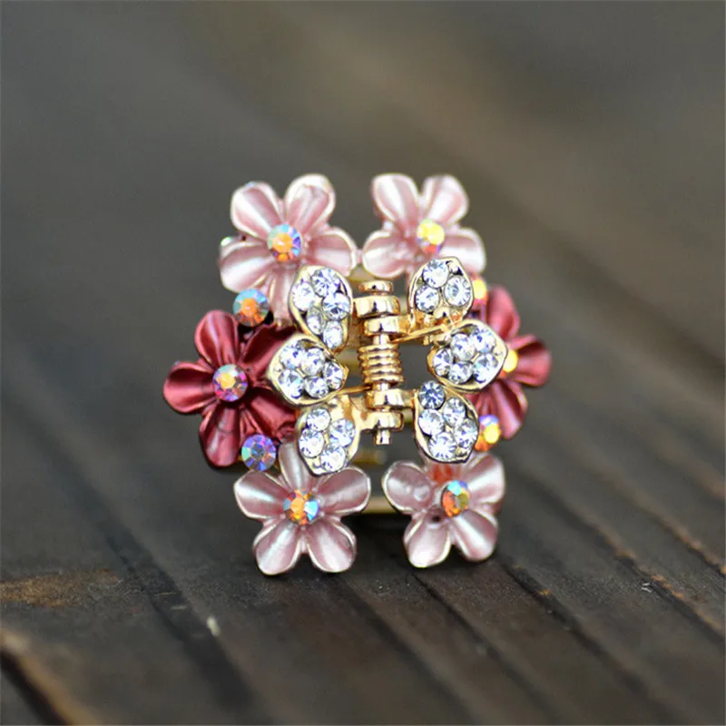 

High Quality Crystal Vivid Enamel Flowers Hair Claws Hair Jewelry Gold Color Hair Crab Clip Bride Wedding Hair Accessories Gifts