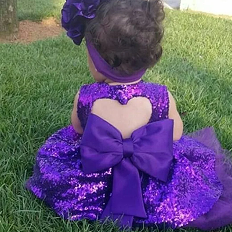 

Summer kids Girl Dress Sequin backless Bowknot Tutu Dresses For Baby Girl Birthday Wedding Princess Party Dress 12Months 3t 4t