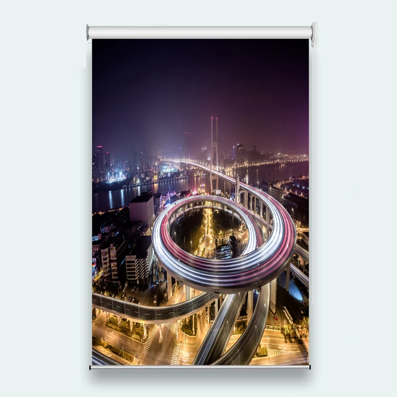 

Custom Made Sheer Shade Blinds City Night Views Luxury Curtains For Bedroom Translucent Blackout Roller Blinds