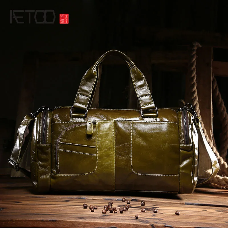

AETOO The new oil wax cow leather bags real leather bag fashion in Europe and America big capacity of the bag