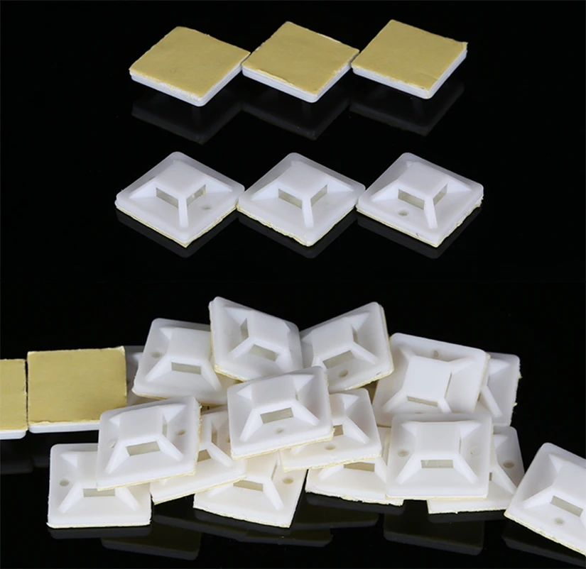 

40*40mm 50pcs Square Self-adhesive plastic cable tie mounts white nylon zip tie base newly released wire bundle holder