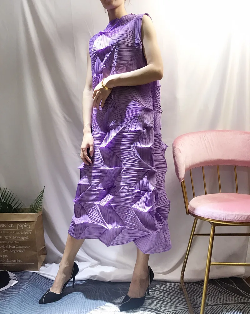 Летнее плиссированное платье без рукавов Miyake, Европейская мода, бриллиантовое платье свободного кроя большого размера