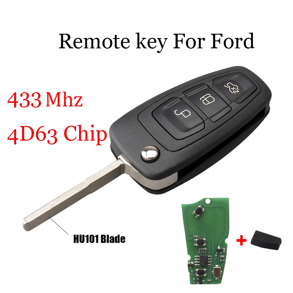 

3Buttons 433/315Mhz Folding Remote Car Key Fob HU101 Blade For Ford Focus Fiesta ASK Signal Car key Transponder 4D63 chip