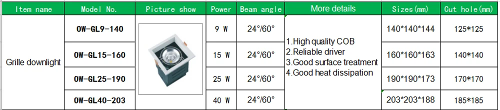 grille downlight 1x1-1000