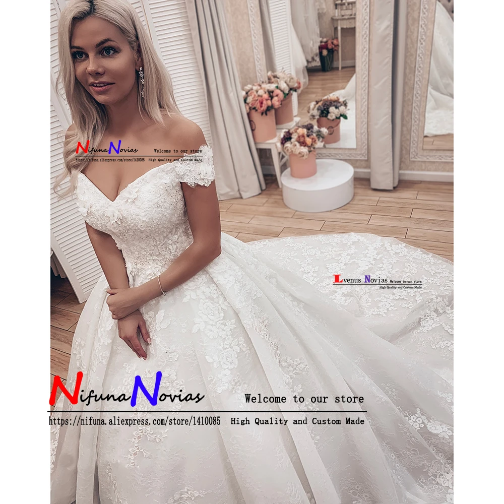 Long Train Robe Mariage Gorgeous Ivory Bridal Dresses Romantic 3D Flowers Beaded Ball Gown Lace Wedding Dress Vestidos De Novia | Свадьбы и