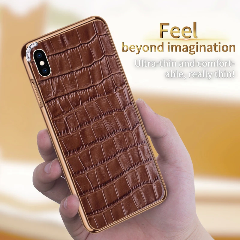 

Tikitaka Luxury Crocodile PU+Gold Bord Case For IPhoneXR X 10 8Plus Leather Skinned Back Coque For iphone7Plus 6 6s Plus 8 Cases