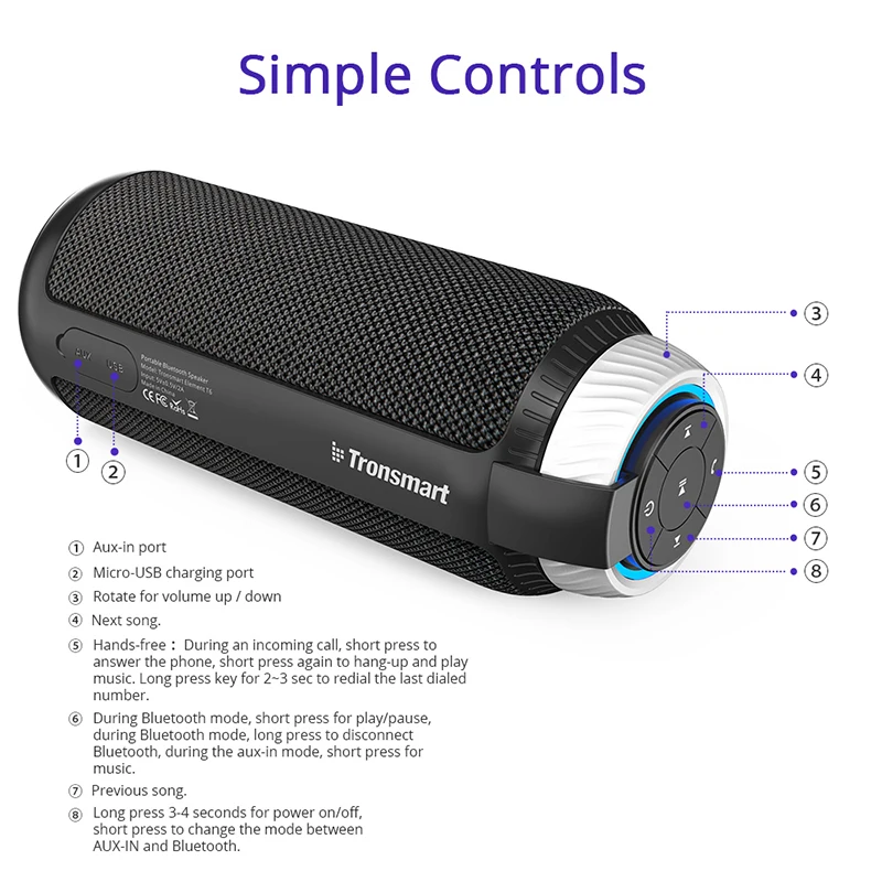 Tronsmart Element T6 Bluetooth динамик портативный беспроводной с 360 градусов стереозвуком для