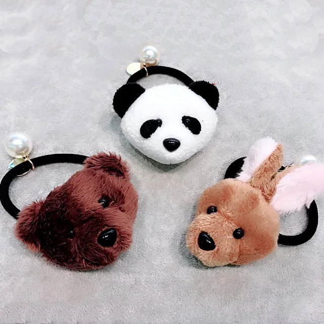 Cute panda bear rabbit hair ties lovely plush elastic hair rope rubber