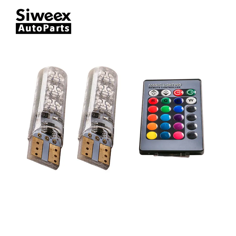 

2PCS T10 5050 6SMD RGB CAR LED W5W Remote Wireless Controller Reading Wedge Light Brake Turn Signal Leds Warning Lights 12V