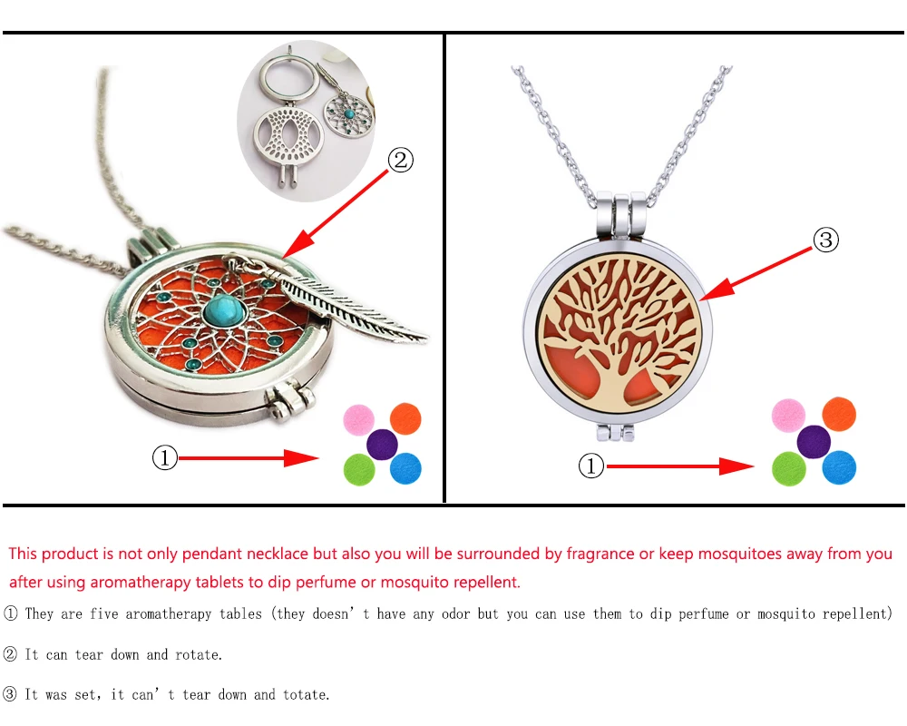 Qevila Necklace Jewelry Aroma Diffuser life Tree Necklace Open Lockets Bohemia Pendant Perfume Oil Locket 5pcs Oil Pads as Gift (2)