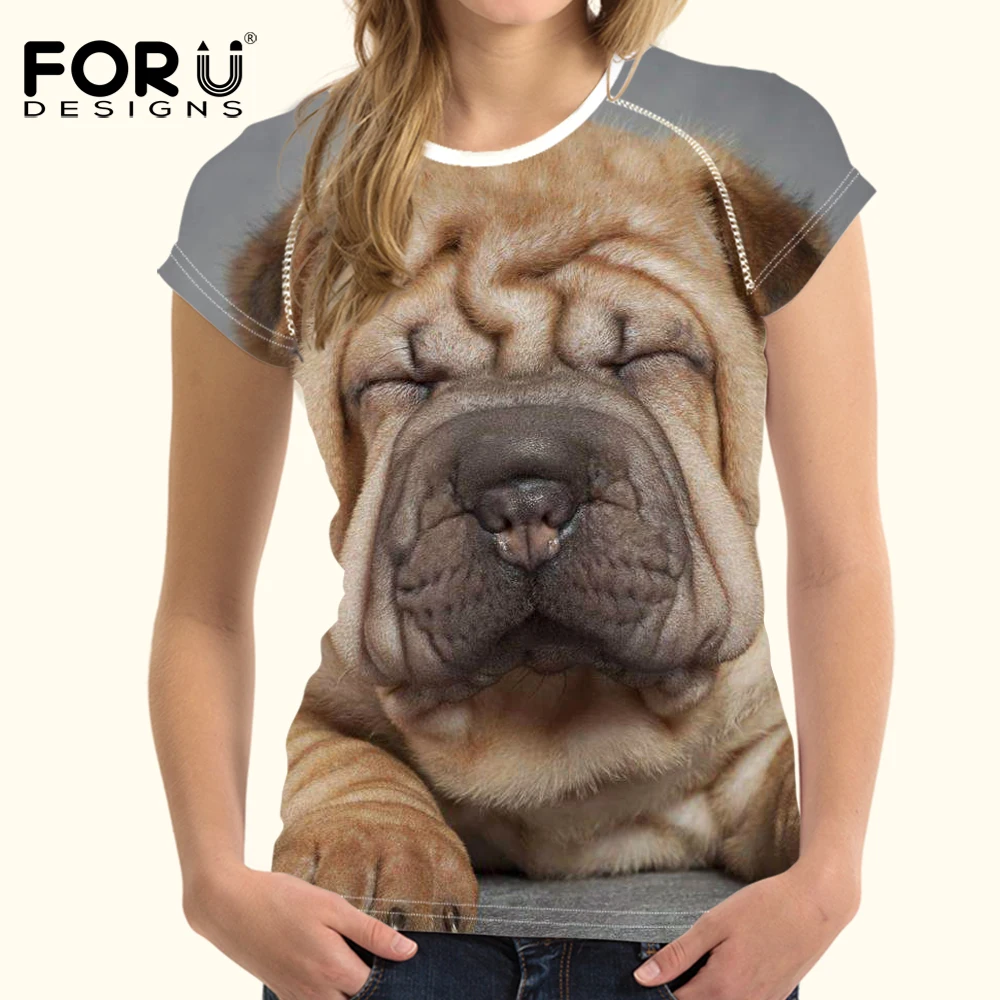 Футболка FORUDESIGNS SharPei для женщин летние эластичные облегающие повседневные