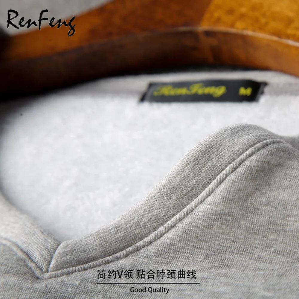 RenFeng New 2018 Autumn Winter Mens Warm Thermal tshirt Man Long Sleeve Casual V Neck Velvet Thick Plus Thick T-Shirt Male Tees (13)