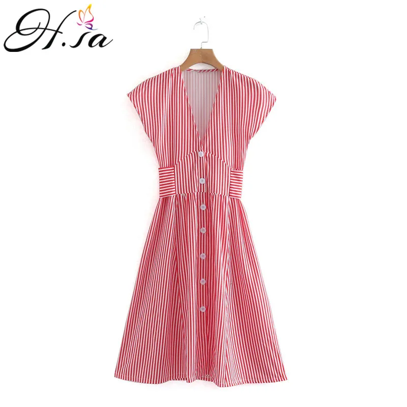 

Clothes Women Summer Dress Sexy Dress Women Sleeveless Sriped A-line Vestidos Casual v-Neck Knee Dress Girl 2019