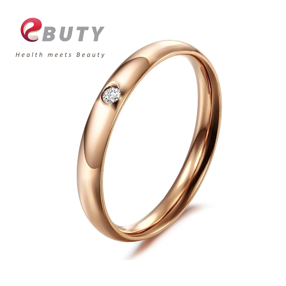 

EBUTY Rings Tungsten Steel Rose Gold Women Female Ring Wedding Party Fashion Jewelry Rings Gift with Bag